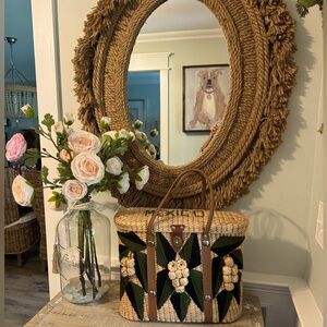 BOHO Vintage Straw Floral  Mexico Beach Bag in EUC